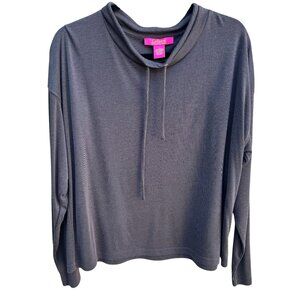 Catherine Malandrino Womens Gray Minimalist Lagenlook Knit Drawstring Collar Top